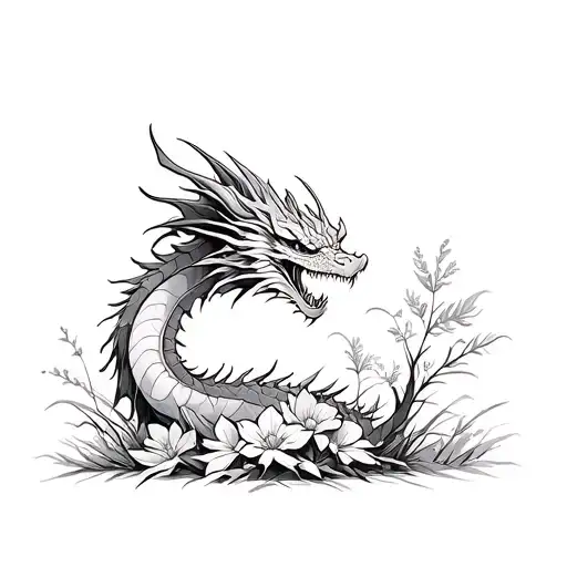 Dragon In Flowers And Grass