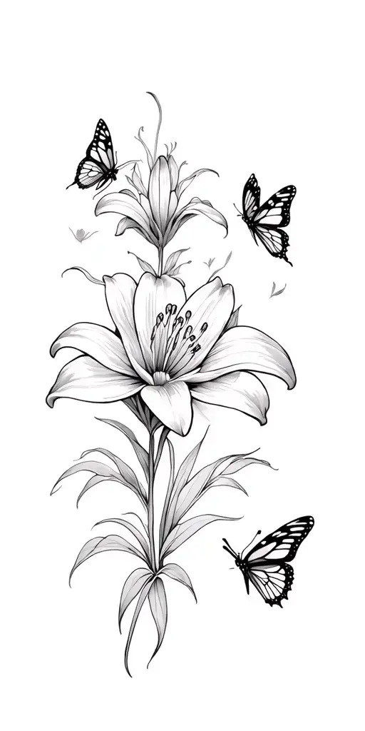 Spiderlily Flowers With Butterflies Surrounded