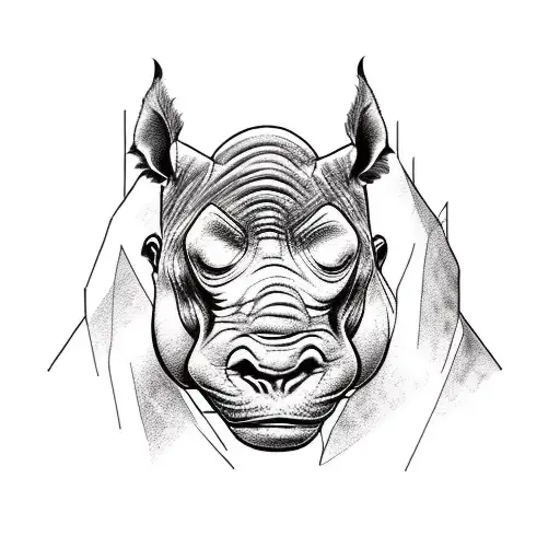 A Tattoo Design Combining A Rhino And A Gorilla In A Hawaiian Setting