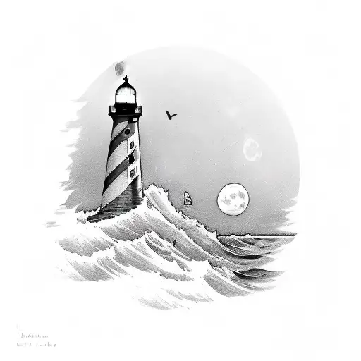 Lineal Lighthouse Moon Sea