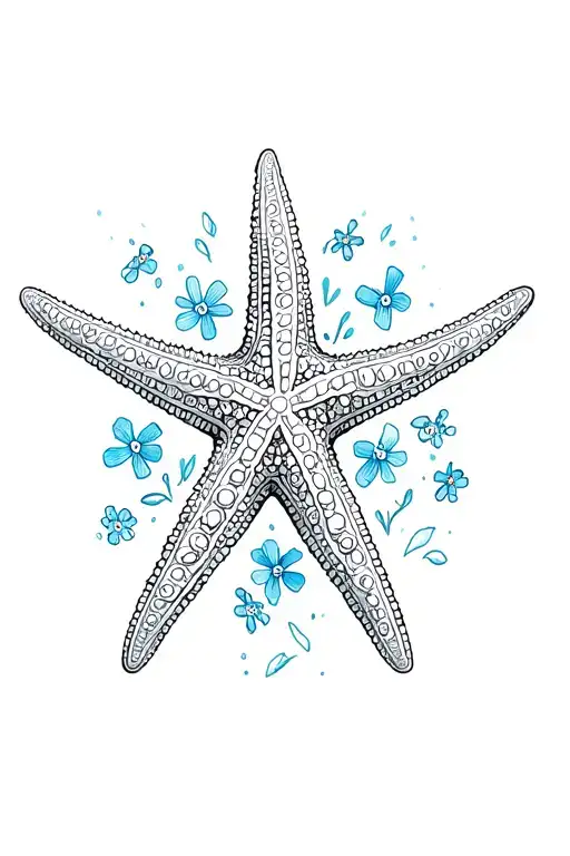 Sea Star With Lots Of Details And Forget Me Nots Around It