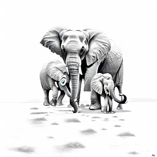 Elephants On A Beach With Palm Trees At Night