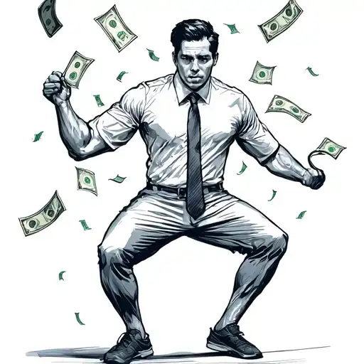 A Sketch Of A Businessman Doing Body Weight Workout With Money Falling Around Him