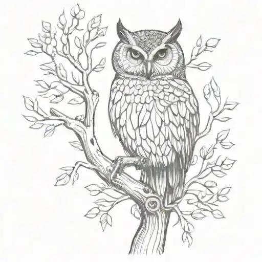 Willow Tree And Owl Perched