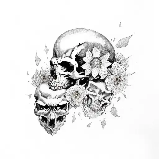 Metallica With Skulls And Flowers