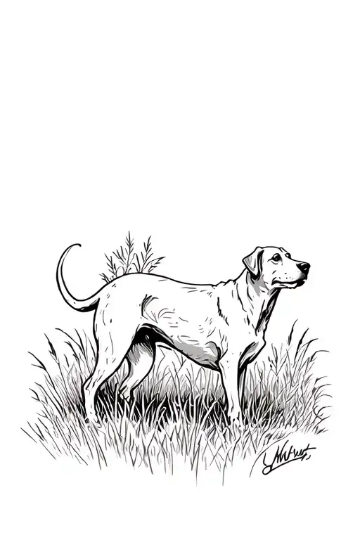 Hunting Hound Dog In Tall Grass Field