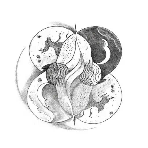Ying Yang With Sun And Moon Depicting Good And Bad And With Two Dogs
