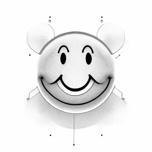 Smiley Face Line Art Simple Design Grayscale