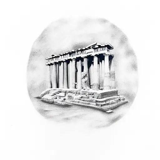 A Tattoo Design Featuring A Greek Or Roman Architectural Element With A Philosophical Quote