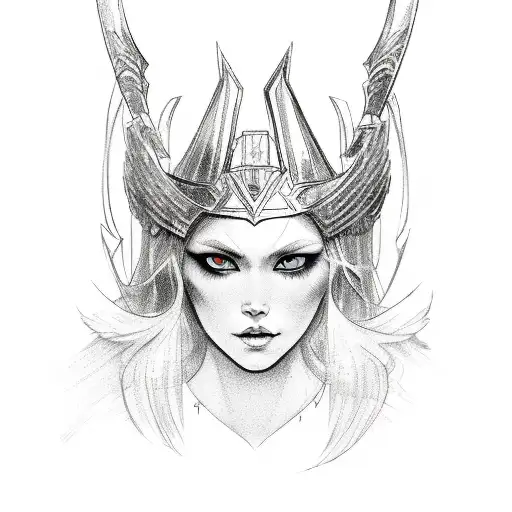 Valkyrie With Red Eyes And Long Hair