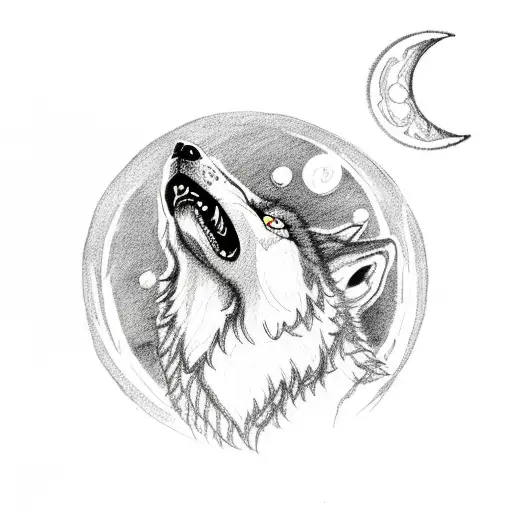 A Wolf Howling At The Moon With Roman Numerals And Symbols Scattered Around