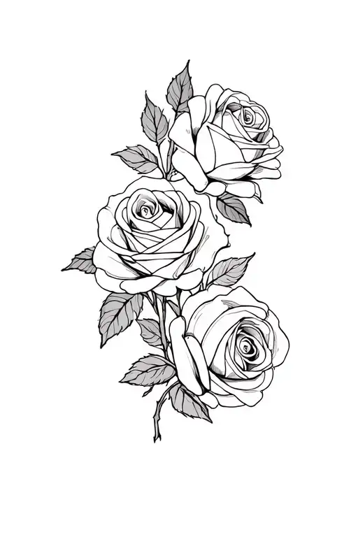 Red Roses And Black Roses And White Roses On Thigh