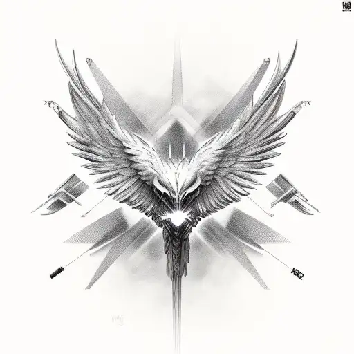 Phoenix With A Hyper-realistic Head And Wings But Mechanical Body Parts With Geometric Styles