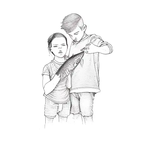A Boy And A Girl Holding A Fish