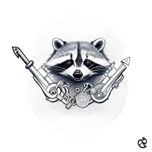 Raccoon With Eye Patch Holding A Mechanics Wrench And Anchor Chain