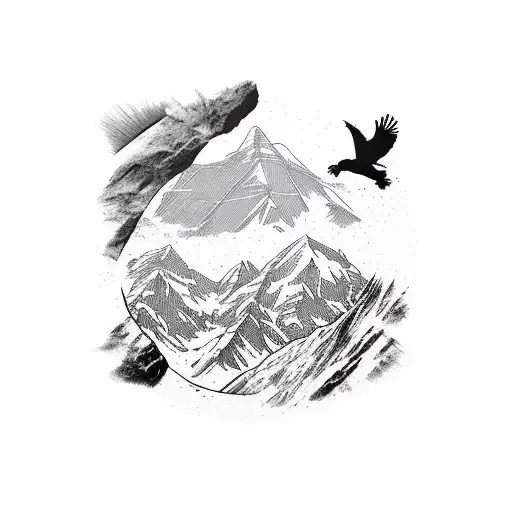 Mount Everest In A Circle With Eagles