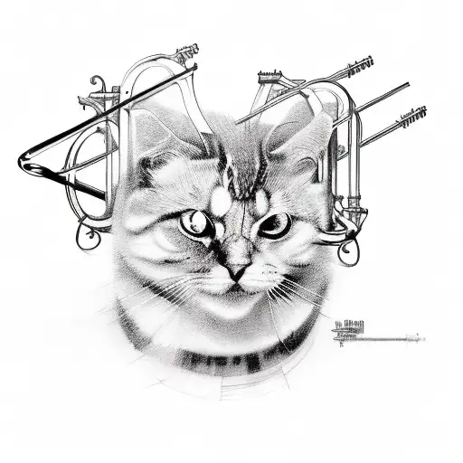A Sketch-style Tattoo Of Pets Playing With Metal Music Instruments
