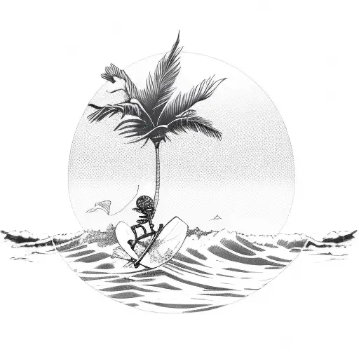 Skeleton Surfing With A Palm Tree In Background