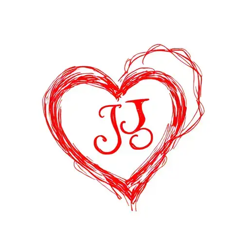 Red Love Heart With 2 J's In Cursive