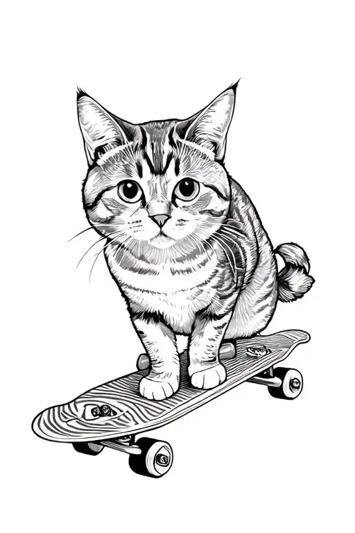 Gray Tabby Cat On A Skateboard