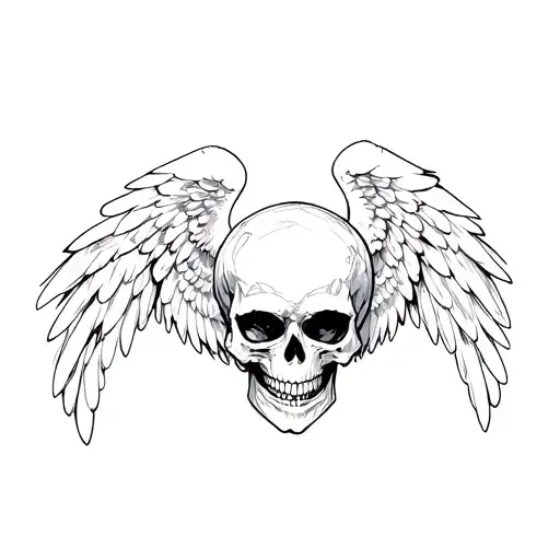 Head Of Skull Angel Wings With Wings