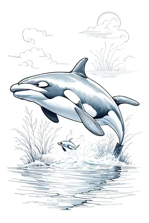 Orca Whale And Baby Dolphin