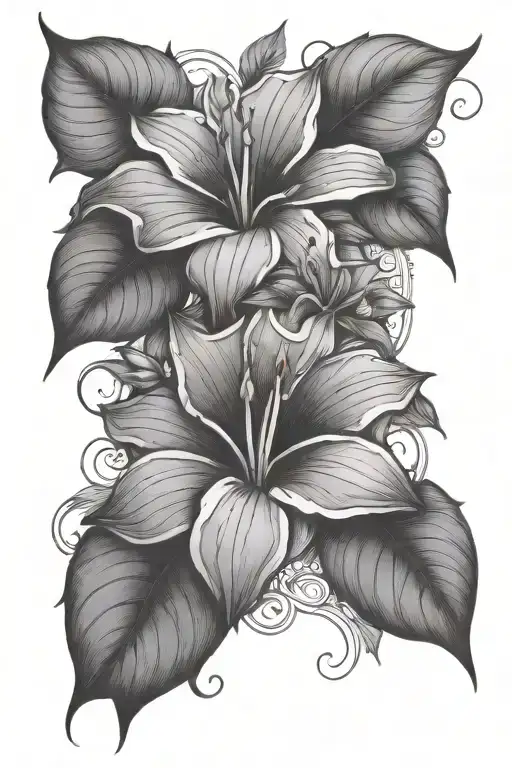 Morning Glory And Honeysuckle And Water Iliy Fine Line Spine