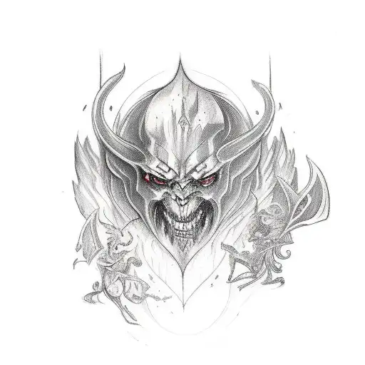 A Tattoo Design Featuring A Book With Demons And Angels Battling On Its Pages