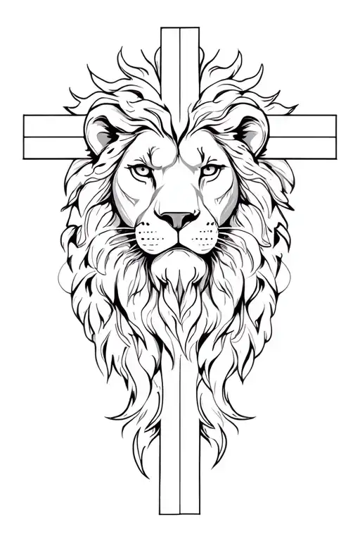 Lion Head On The Backgrounds Of Christian Cross
