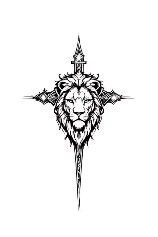 Lion Head On The Backgrounds Of Christian Cross