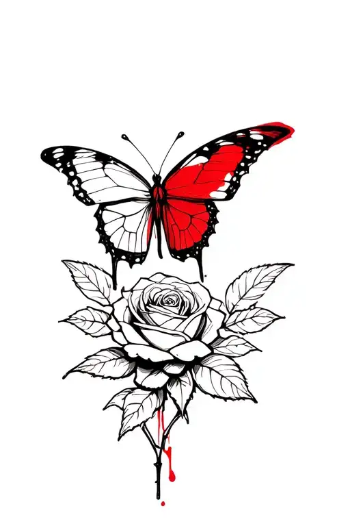 Butterfly And Rose With Blood