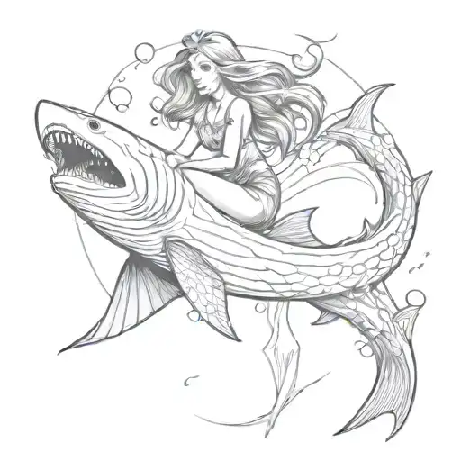 Mermaid Riding A Shark