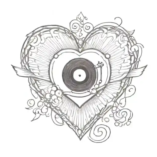 A Sketch Style Design Of A Heart-shaped Vinyl Record With A Love Song Title On It