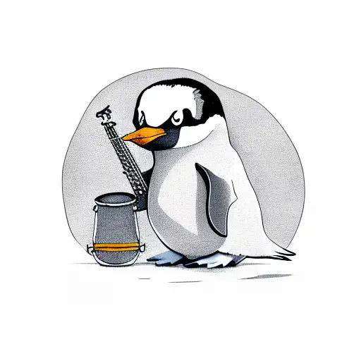 Penguin Wearing Overalls Playing The Banjo