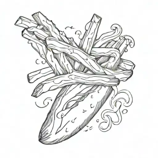A Sketch Tattoo Of A French Fry Shaped Like A Music Note
