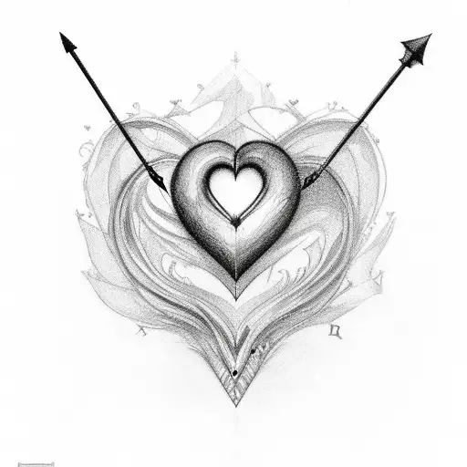 A Small Heart With An Arrow And Swirls In It And The Intials K & C