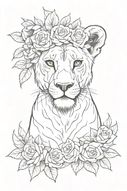 Lioness Wearing Rose Crown