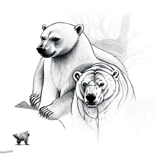 A Polar Bear And A Robin Walking Together In A Forest Setting