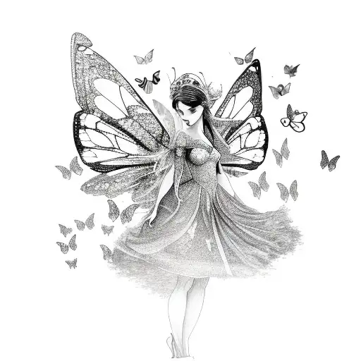 Adult Fairy Girl Surrounded By Butterflies