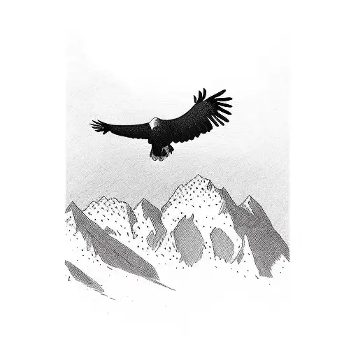 A Big Eagle Flying Above A Man Standing Top Of A Mountain