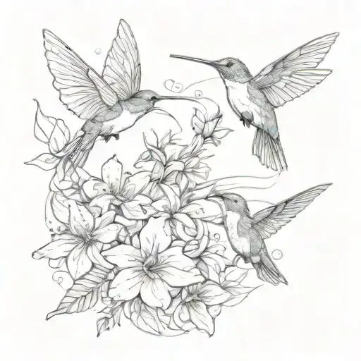 Butterfly And Humming Bird With Flowers