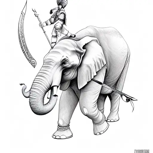 Sikh Warrior Running And Jump Attacking The Head Of Elephant Using His Spear