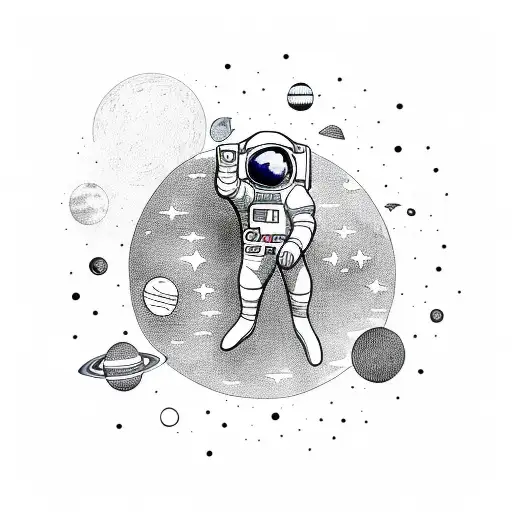 Small Astronaut With Planets In Background