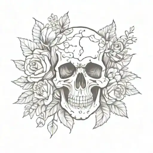 Skull And Flower Sketch With Cemetery Background
