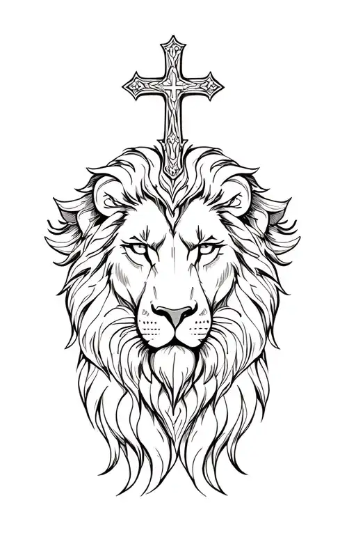 Christian Cross At The Back Of The Lion