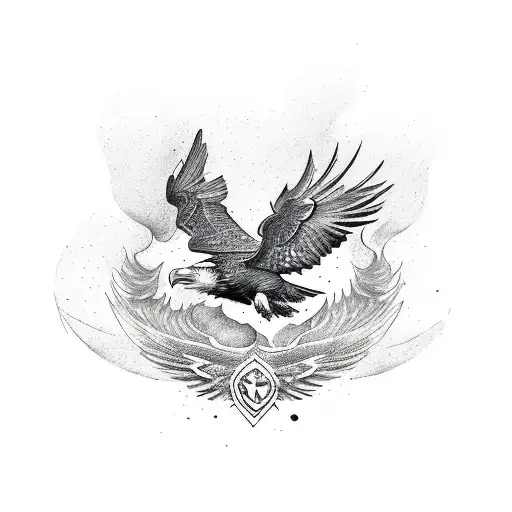 A Tattoo Design With Royal Eagle Flying