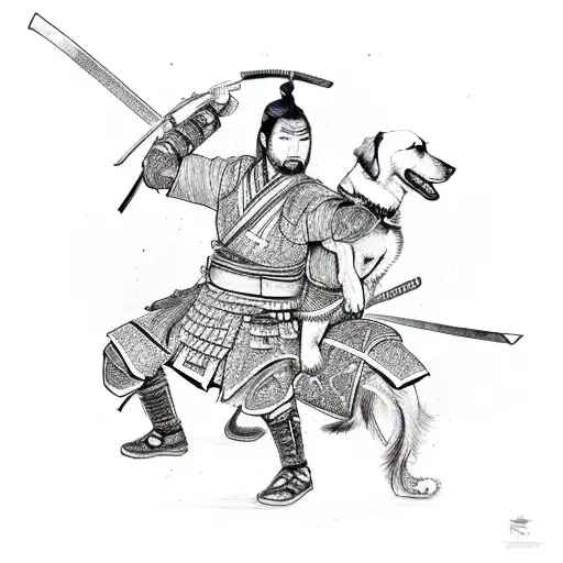 A Fierce Samurai Warrior Training With Their Loyal Military Dog By Their Side