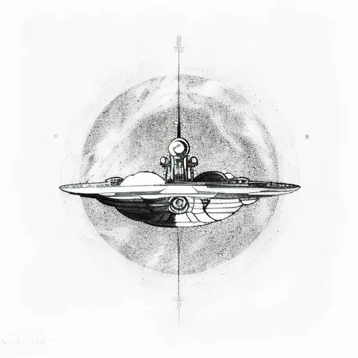 A Minimalist Sketch Style Tattoo Of The Uss Enterprise Flying Through A Galaxy Filled With Stars