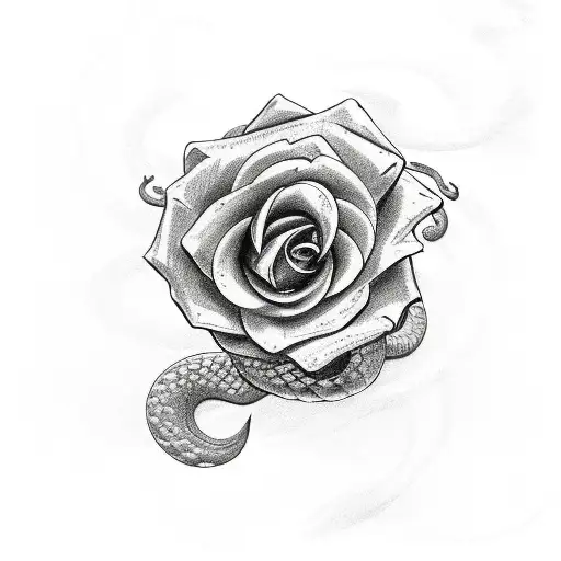 A Sketch-style Tattoo Of A Snake Coiled Around Various Plants And Roses
