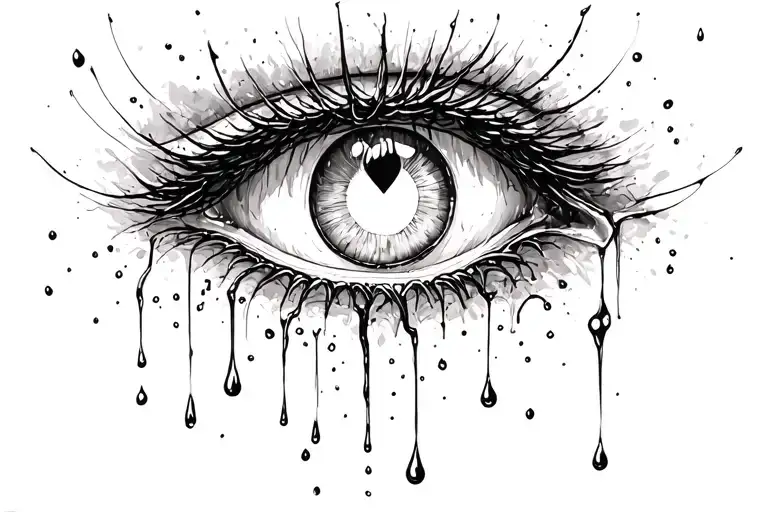 Realistic Eye Crying Broken Heart Shaped Tears Dripping